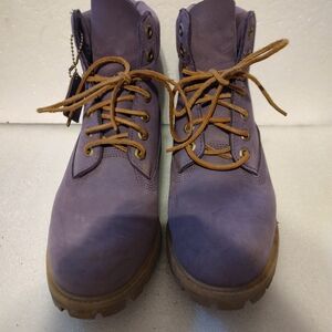 Timberland Purple Lace-Up Combat Boots with Tan Laces